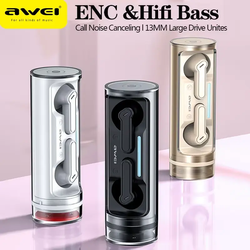 AWEI T77 ENC Earbuds black white gold