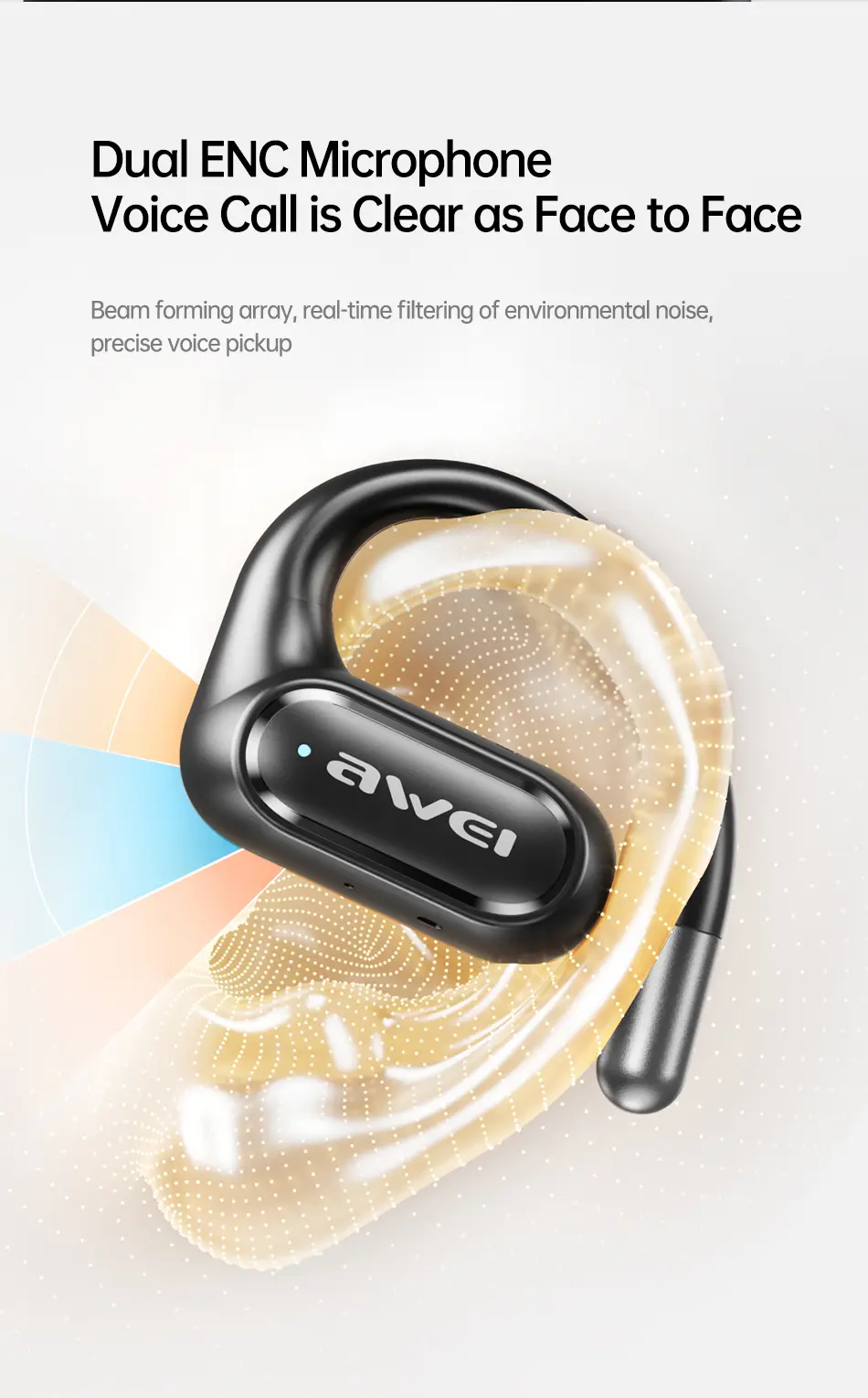 Awei OWS T93 Open Bluetooth Headset enc mic details