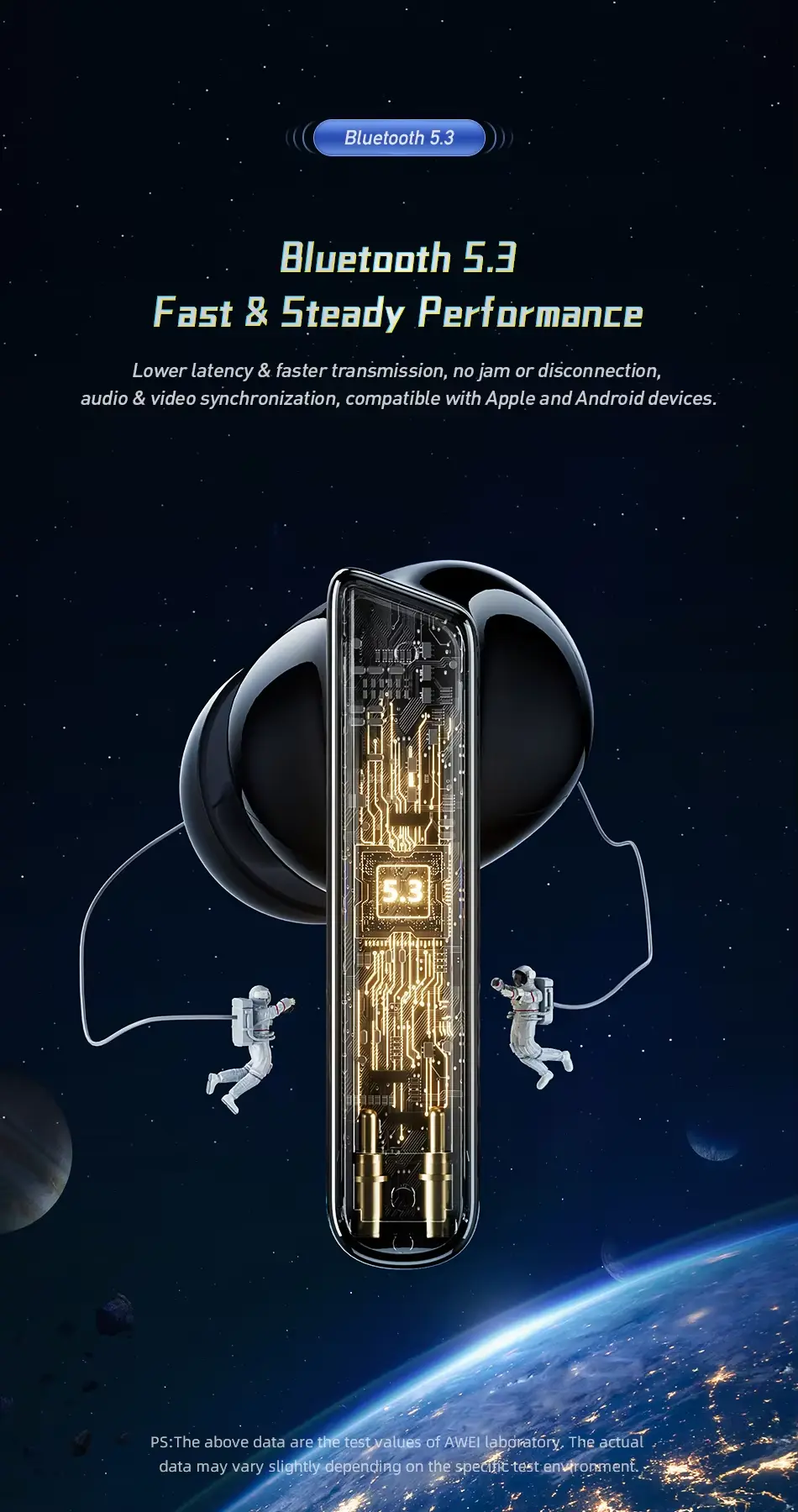Awei T52 Earbuds with bluetooth 5-3