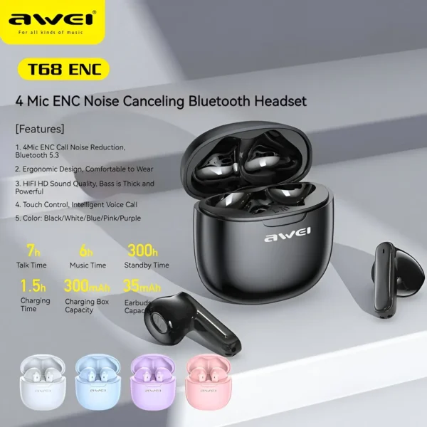 Awei T68 ENC Bluetooth Headset specs