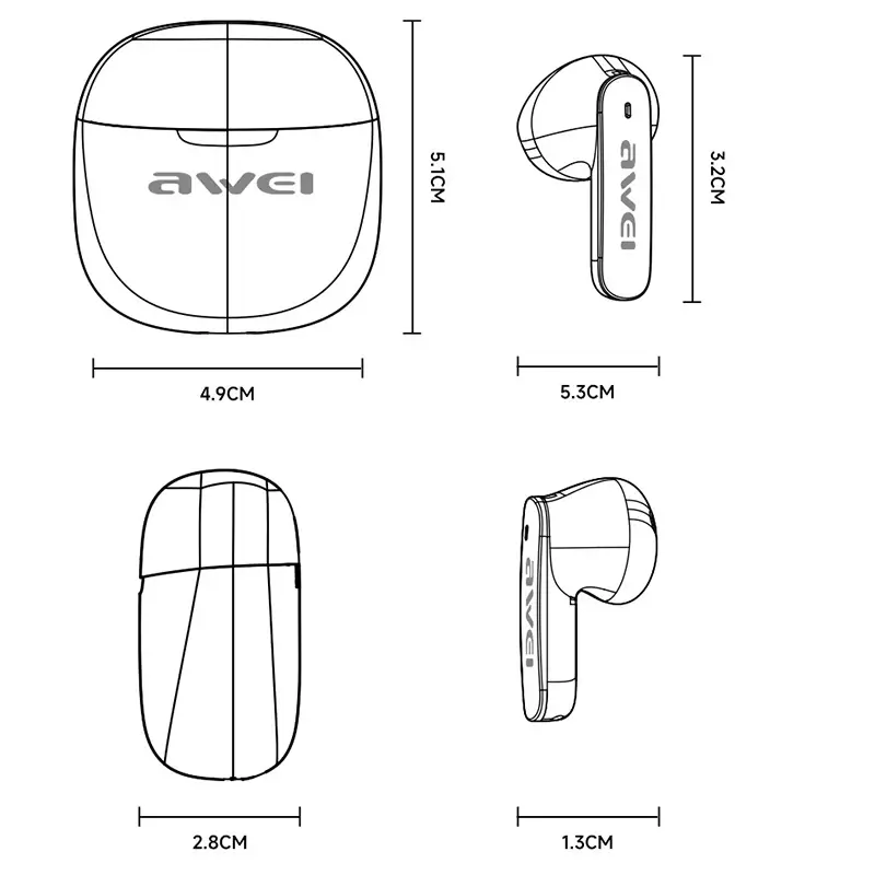 Awei T68 ENC all dimensions
