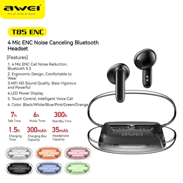 Awei T85 ENC TWS Earbuds specs