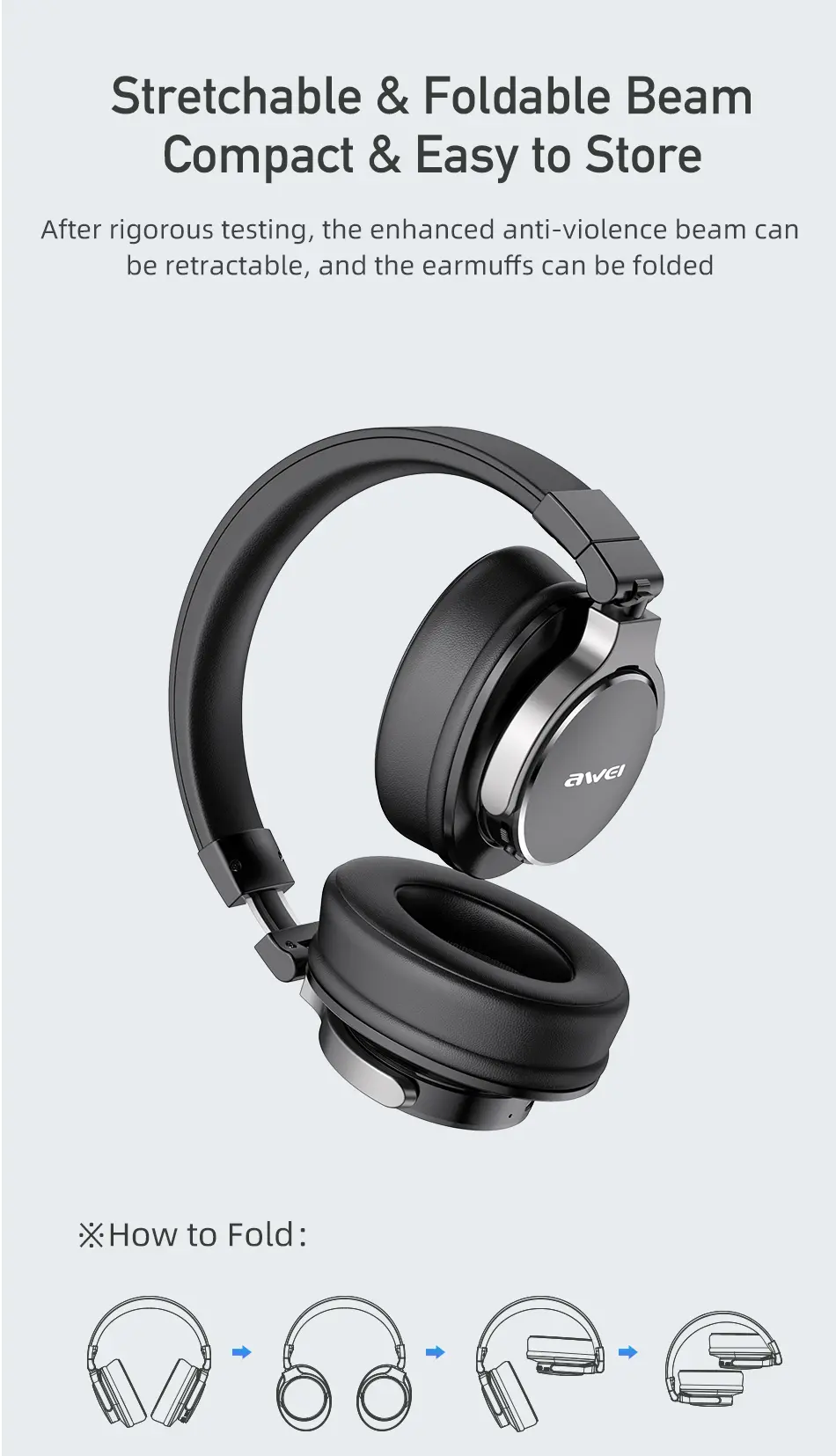 Awei A710BL ANC Headphone foldable design
