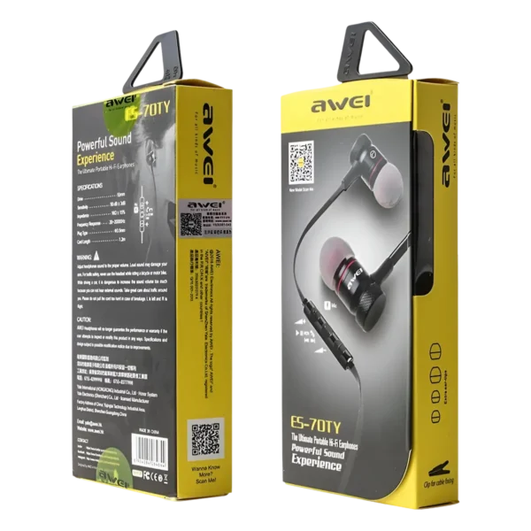 Awei ES-70TY Wired Stereo Earphone box