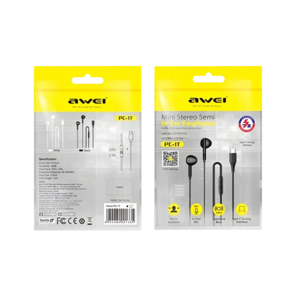Awei PC-1T Type-C Wired Earphone box