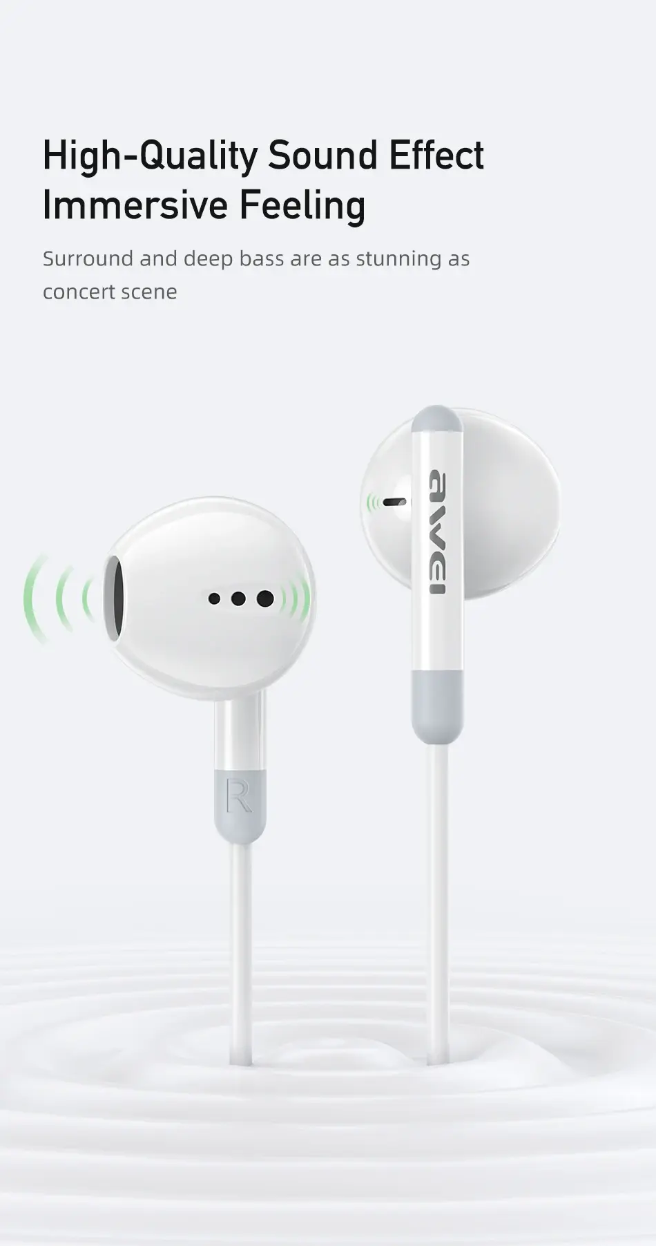 Awei PC-6T Type-C Wired Earphones with high quality sounds