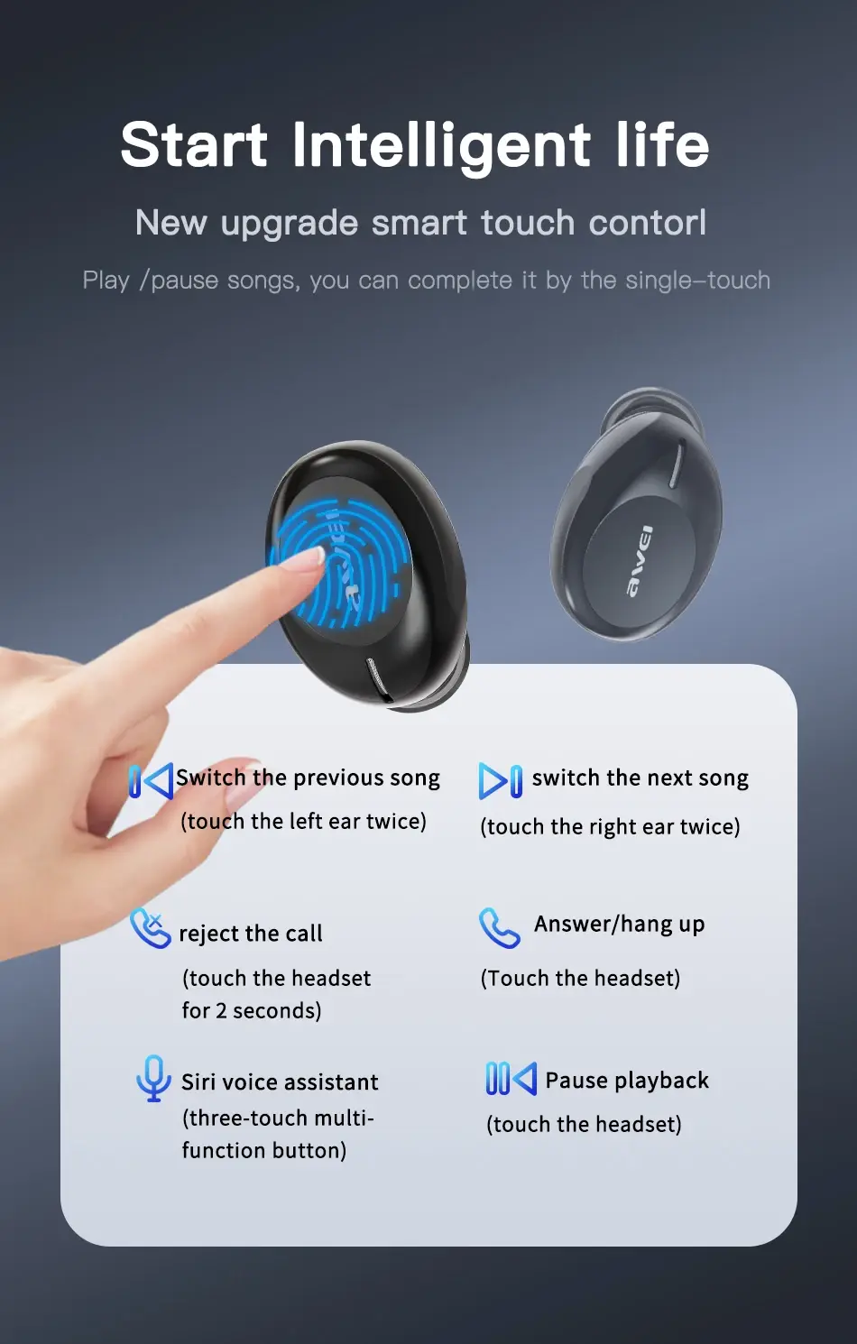 Awei T20 Earphones touch controls
