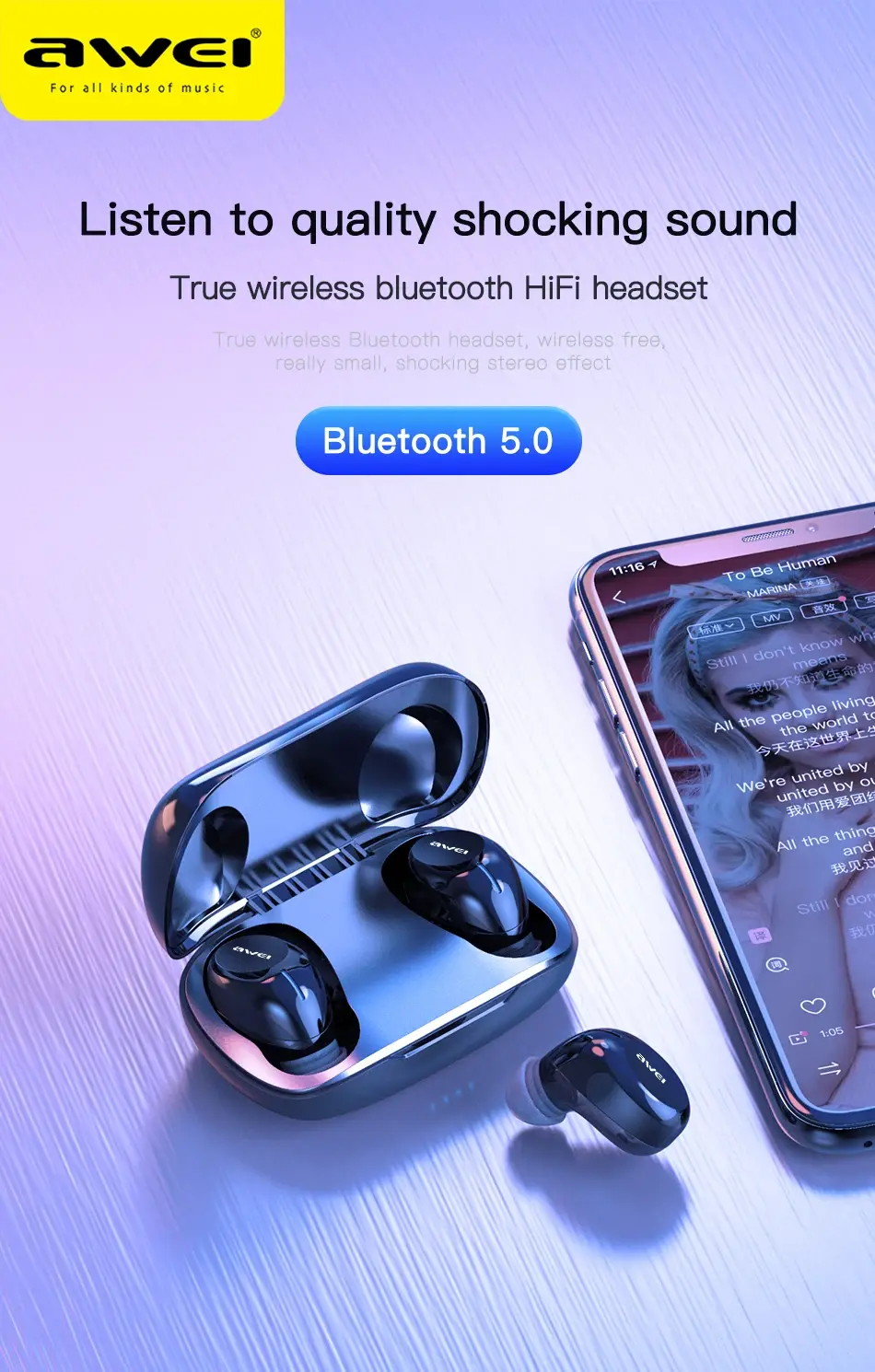 Awei T20 TWS Wireless Earphones details