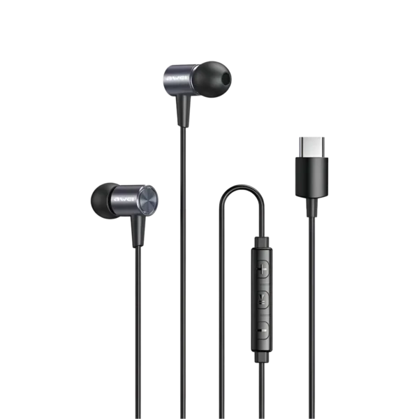 Awei TC-2 Type C Wired Earphones in black