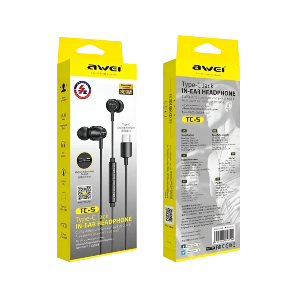 Awei TC-5 USB Type C Wired Earphone box
