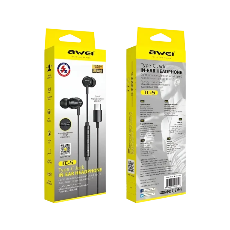 Awei TC-5 USB Type C Wired Earphone box