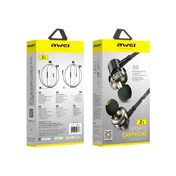 Awei Z1 3.5mm Jack Dual Driver Wired Earphones box