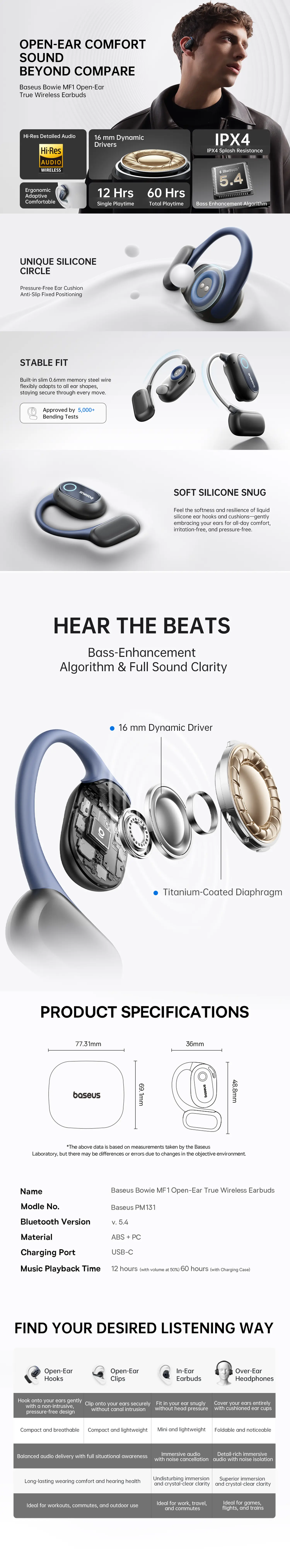 Baseus Bowie MF1 Open-Ear Earbuds
