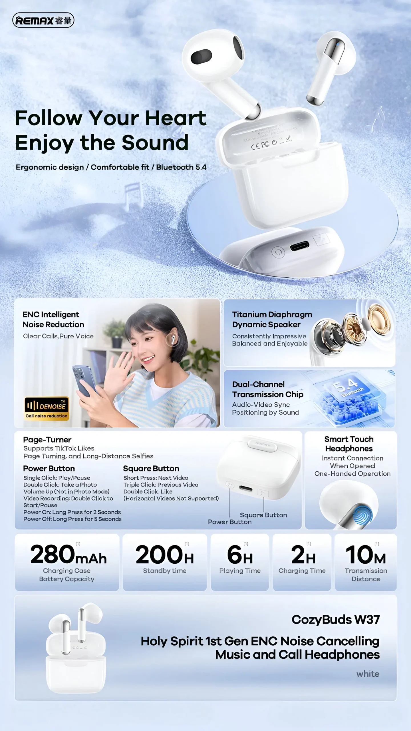 Remax CozyBuds W37 ENC Earbuds buy in Malaysia