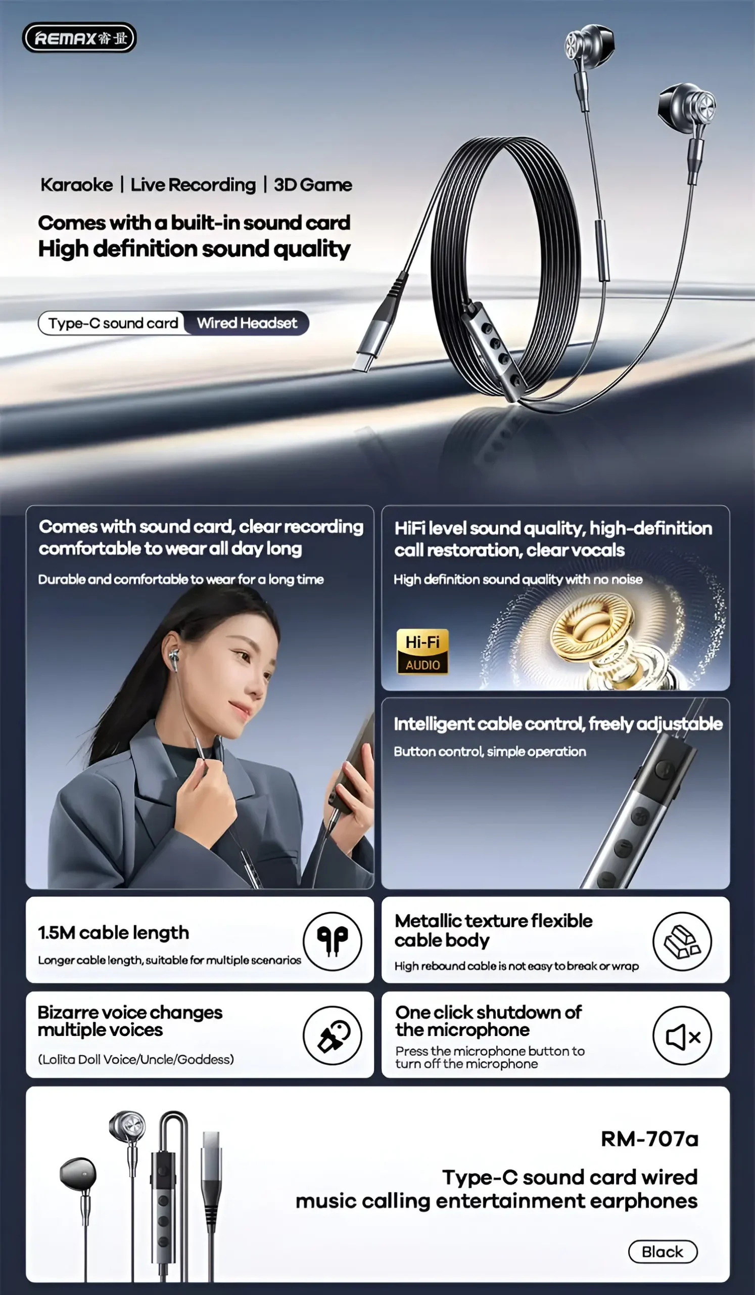 Remax Type-C Wired Earphone RM-707a Features