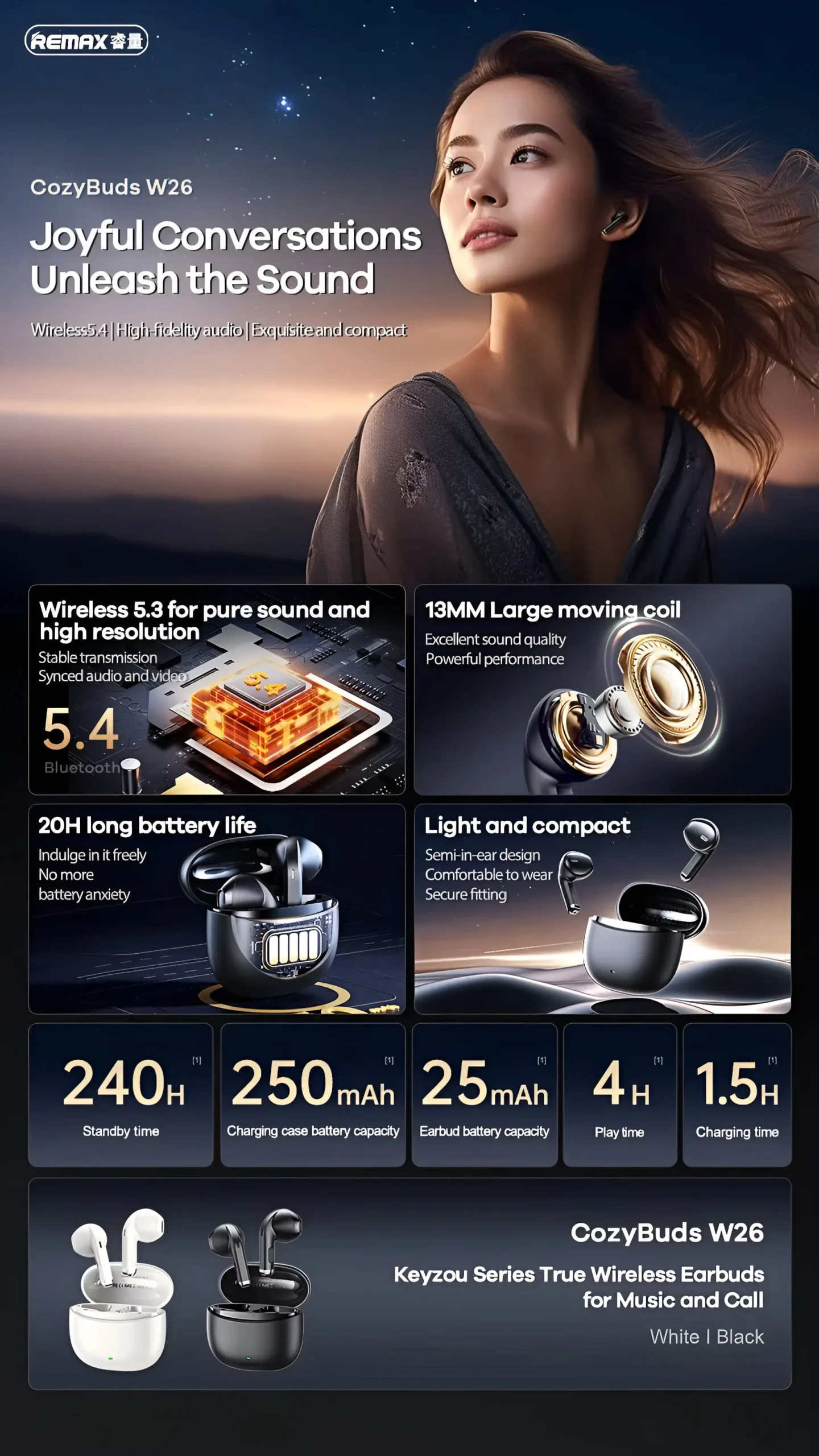 Remax W26 True Wireless Earbuds Features
