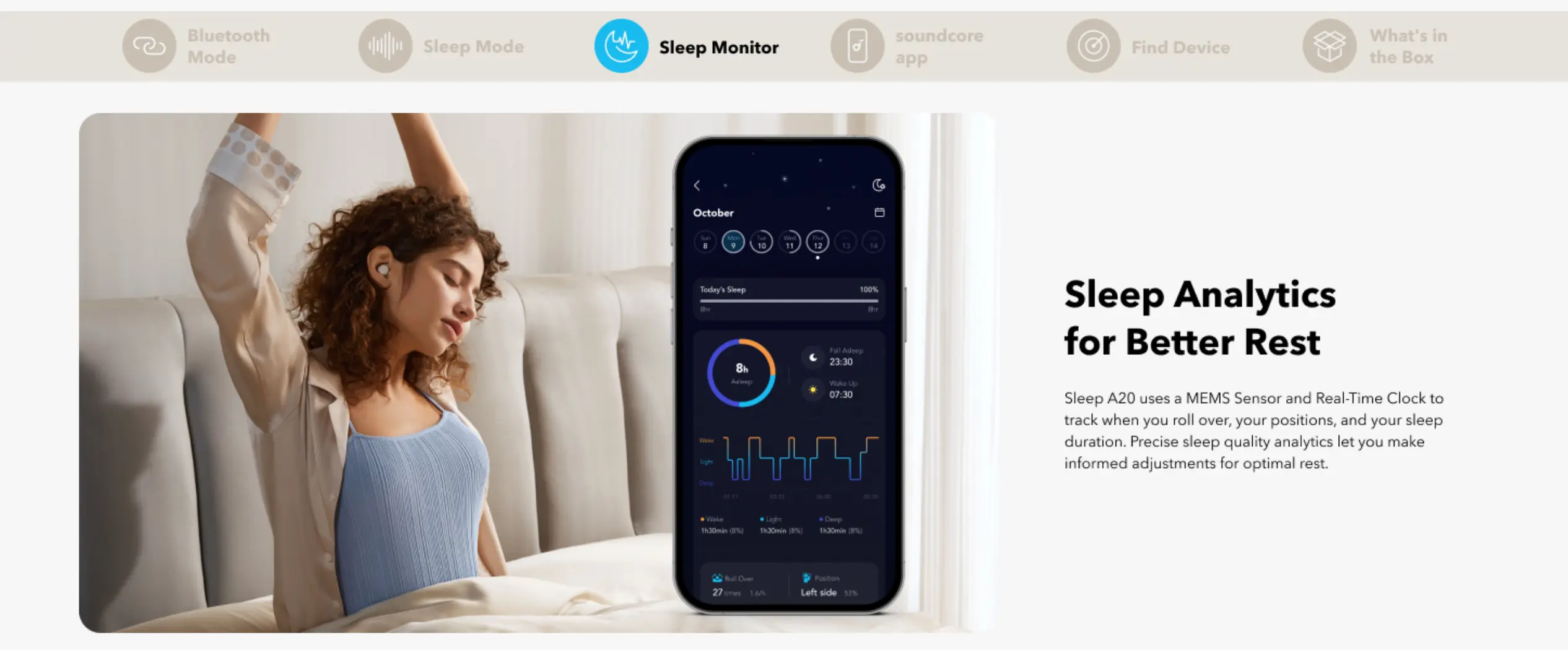 Soundcore Sleep A20 Earbuds sleep monitor feature