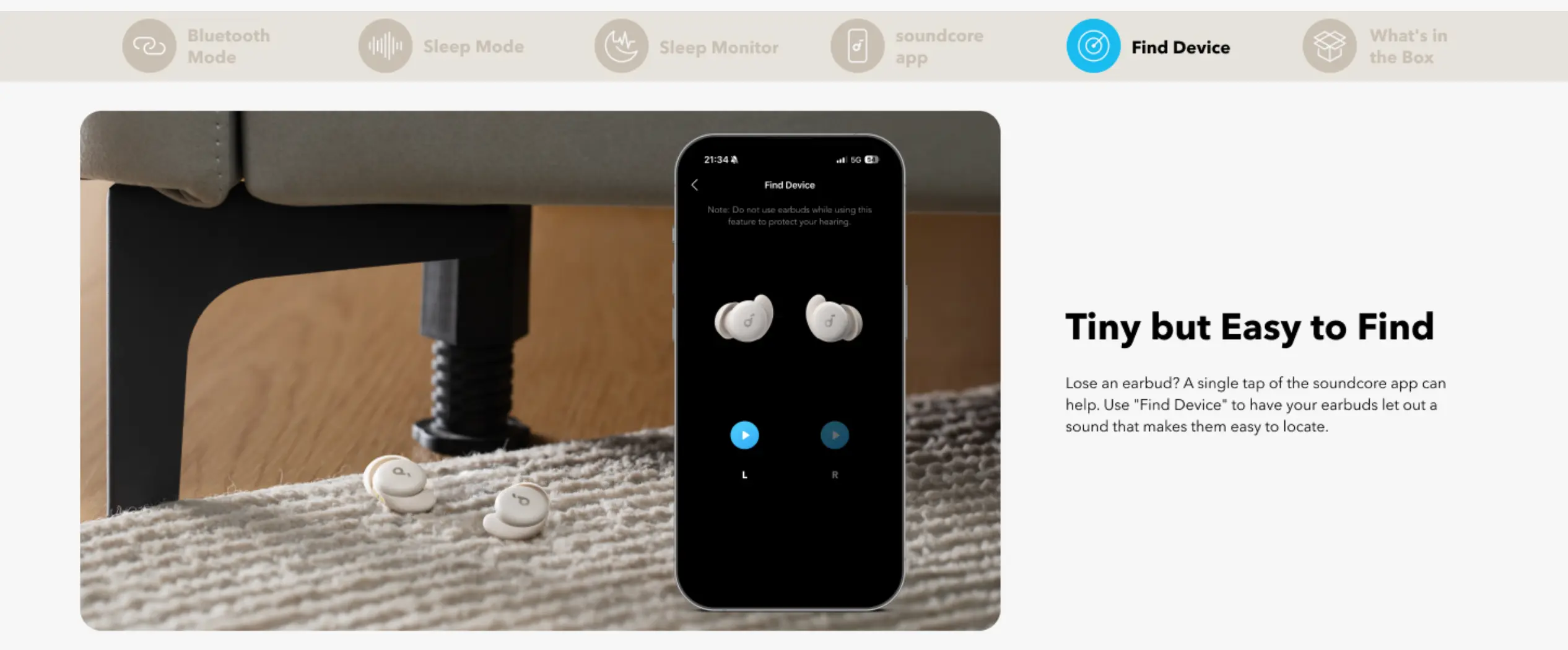 Soundcore Sleep A20 find your buds