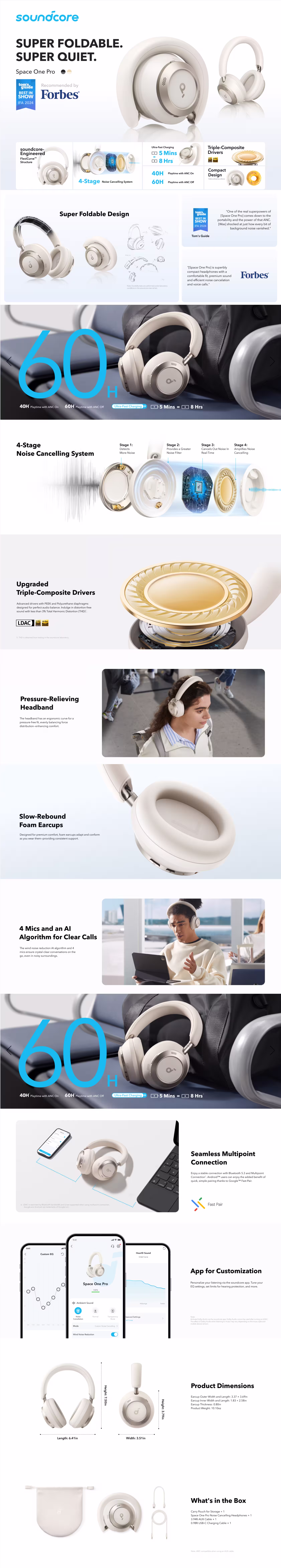 Anker Soundcore Space One Pro Headphones infographics
