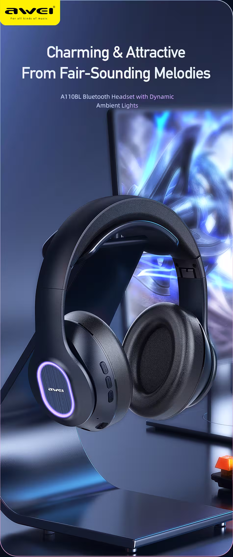 Awei A100BL Wireless Headphone attractive design