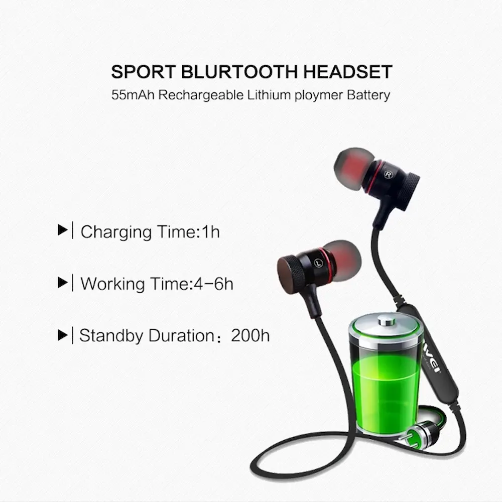 Awei A920BL Bluetooth Wireless Earphone battery details