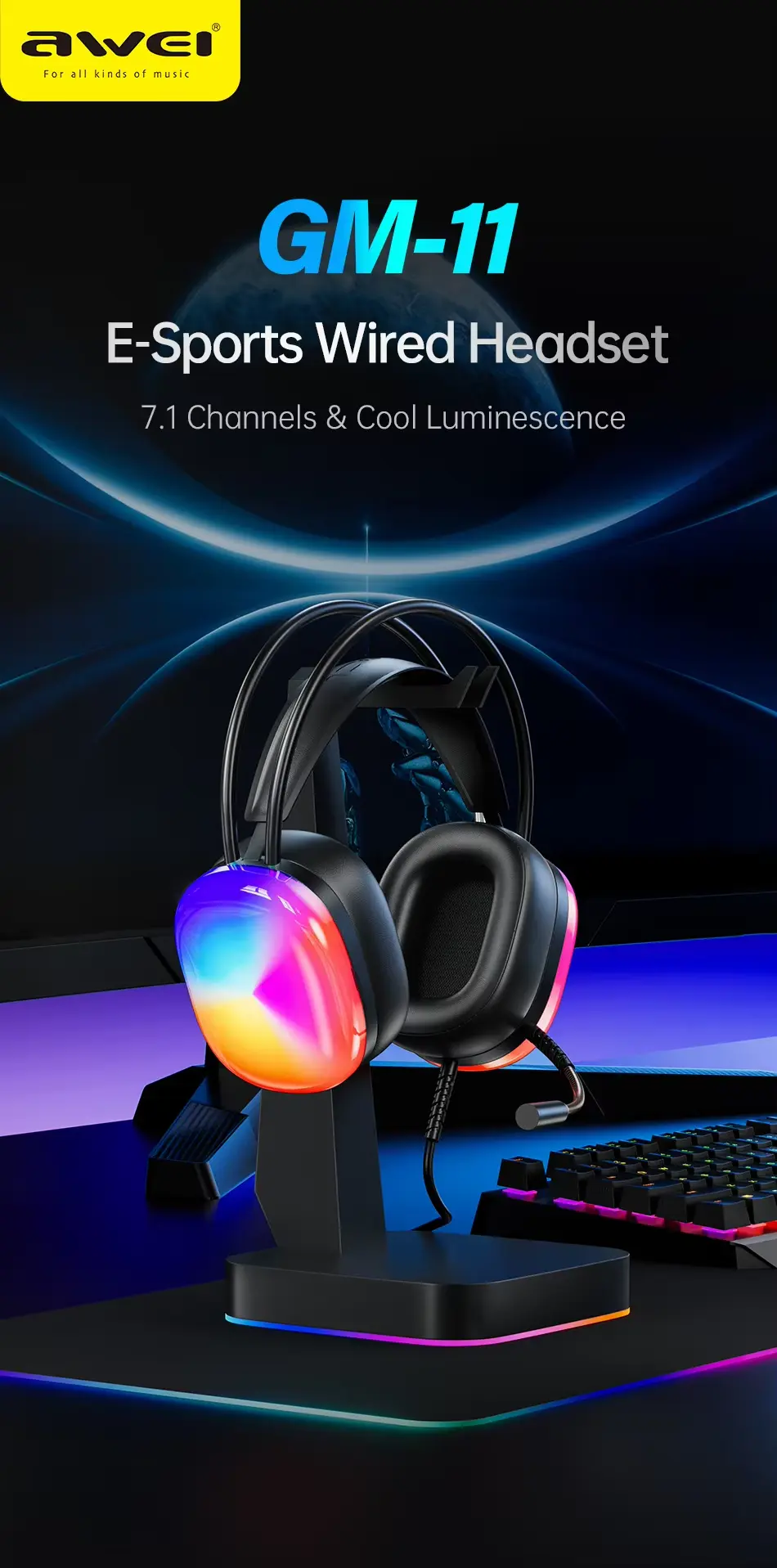Awei GM-11 Wired Gaming Headset With Mic design