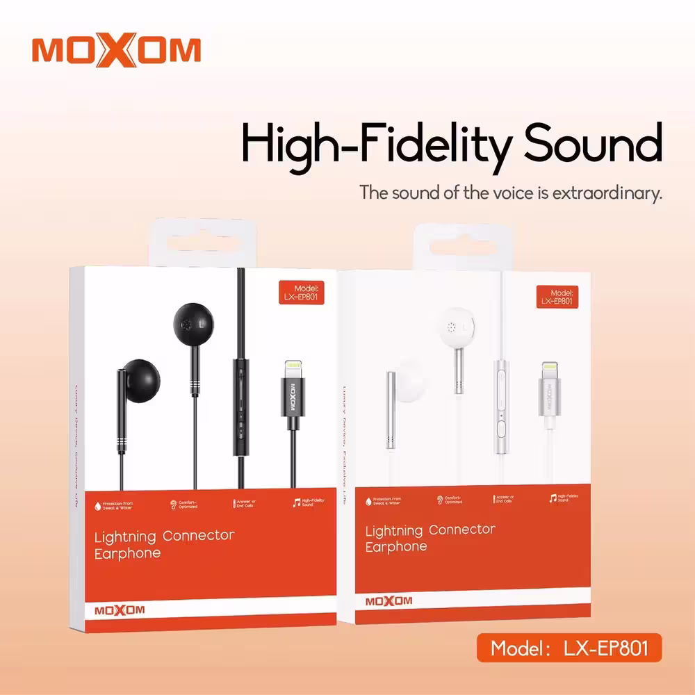 Moxom LX-EP803 iPhone Lightning Connector Earphones box package