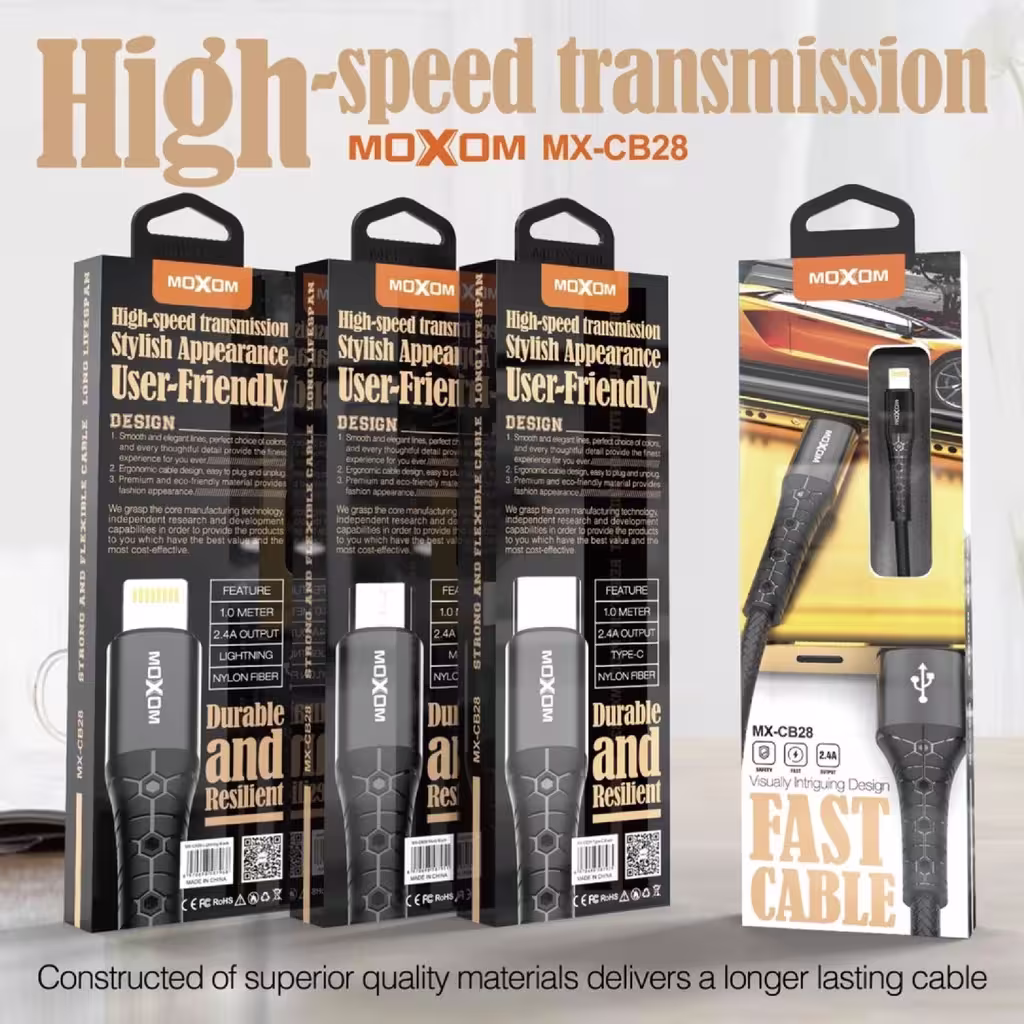Moxom MX-CB28 2.4A Fast Charging Carbon Fiber high speed Data Cable
