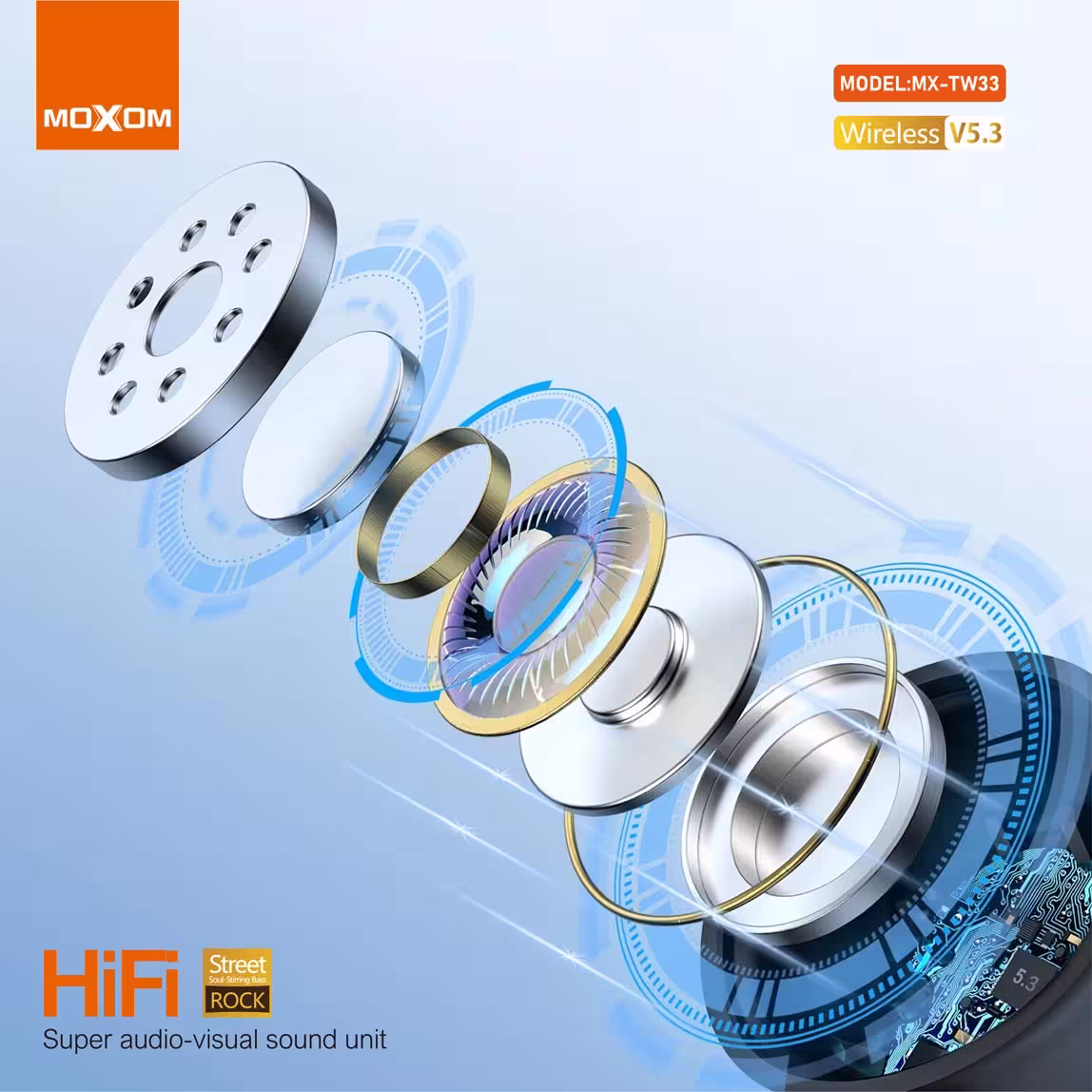 Moxom TW-33 True Wireless Earbuds with hifi sound