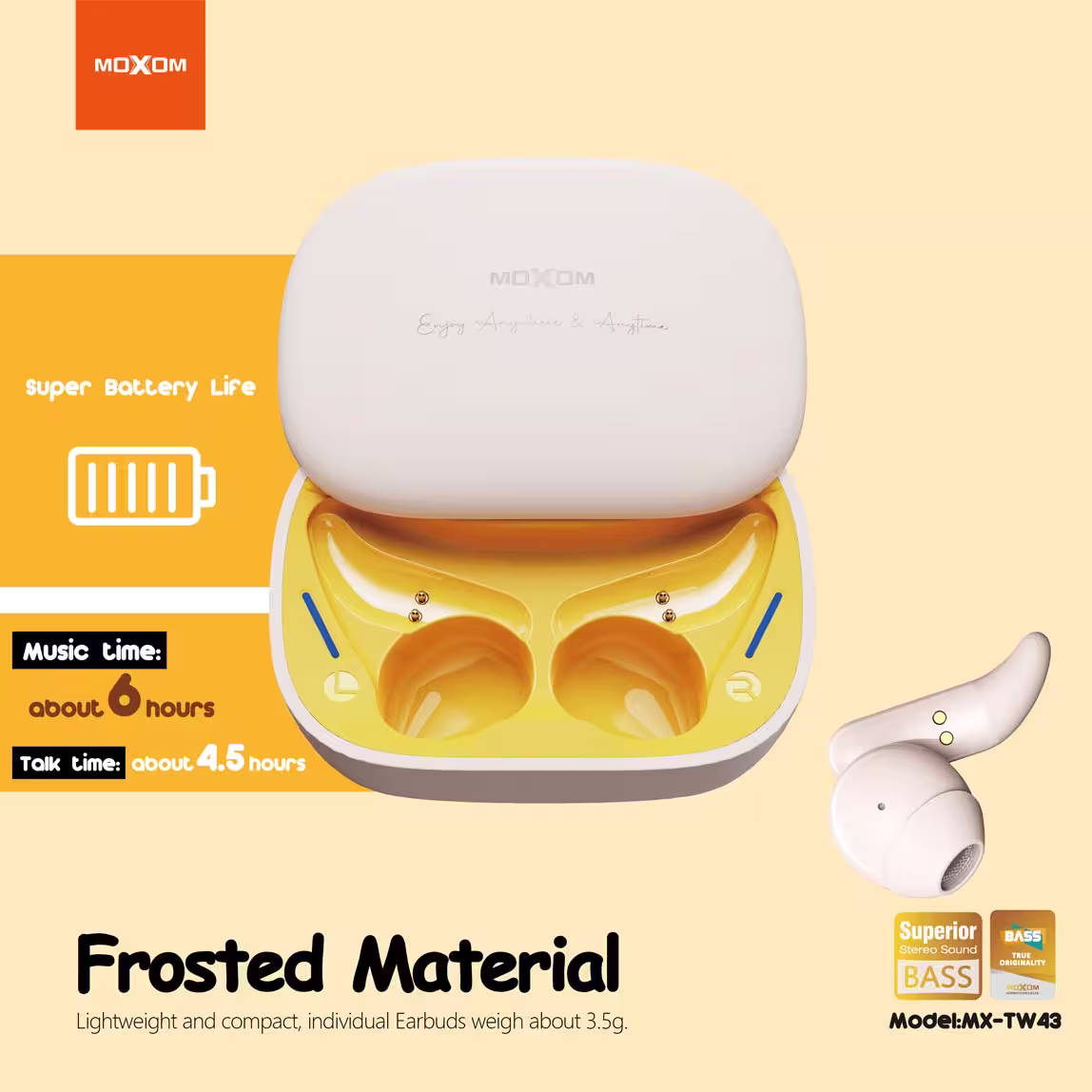 Moxom TW43 Sleeping Earbuds with frosted material