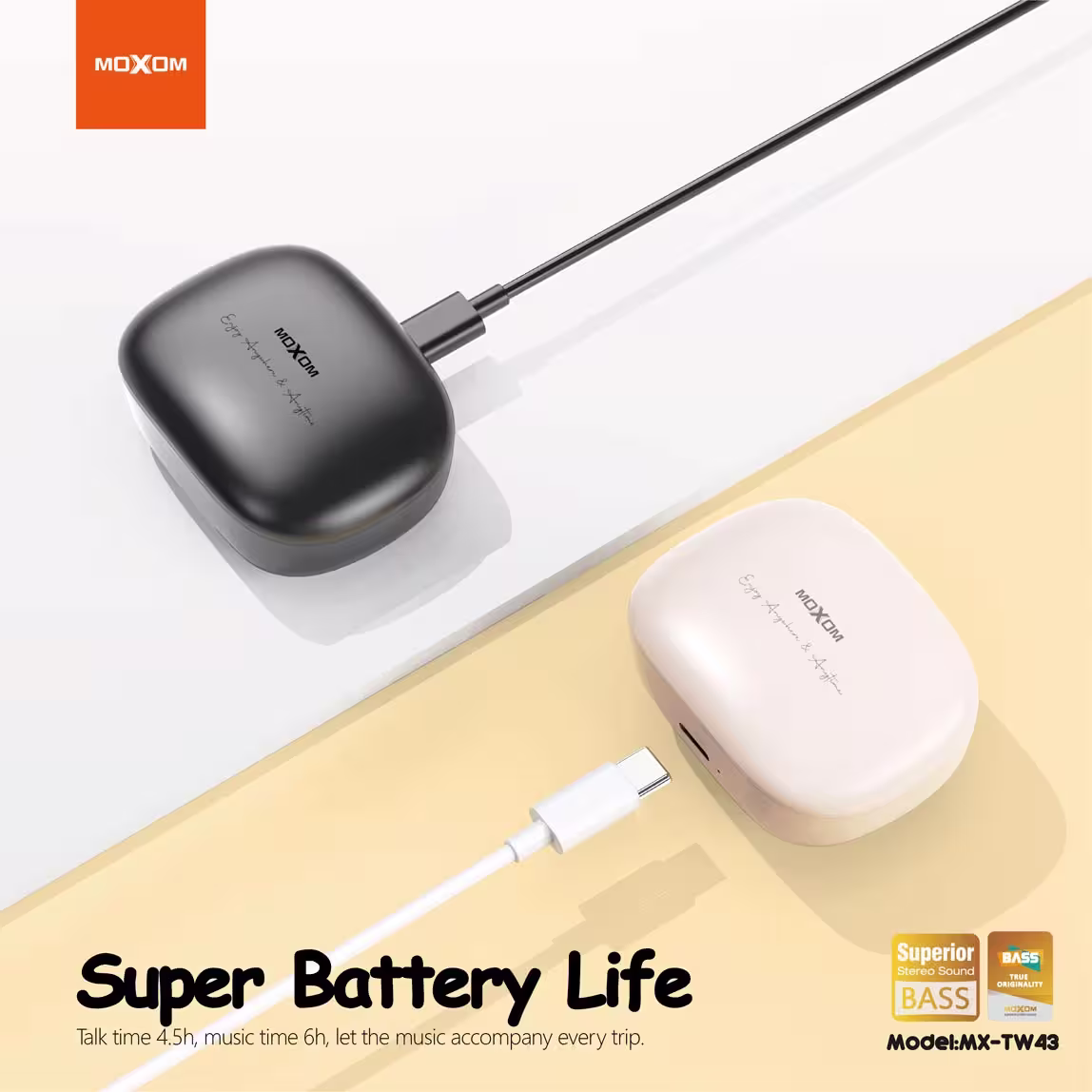 Moxom TW43 earbuds best battery life