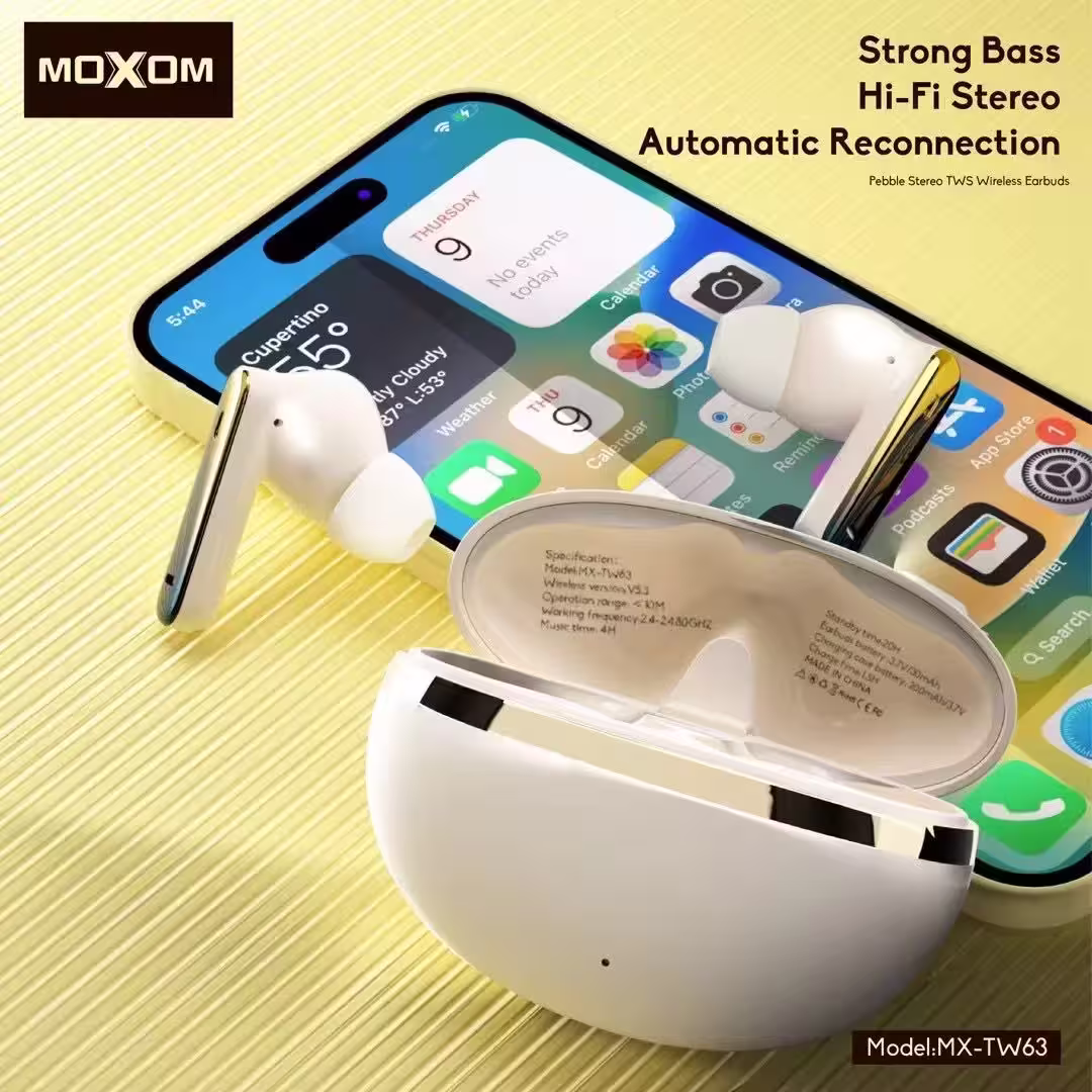 Moxom TW63 Earbuds in cream color