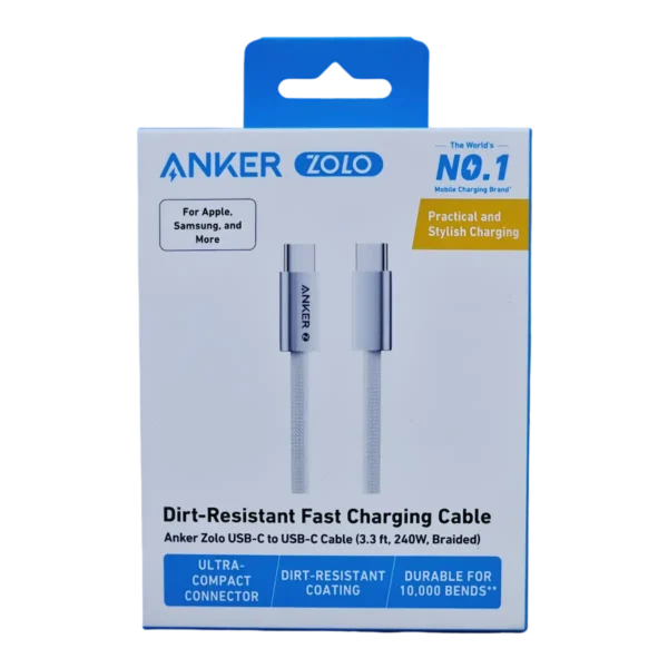 Anker Zolo USB C to USB C Braided Fast Charging Cable box